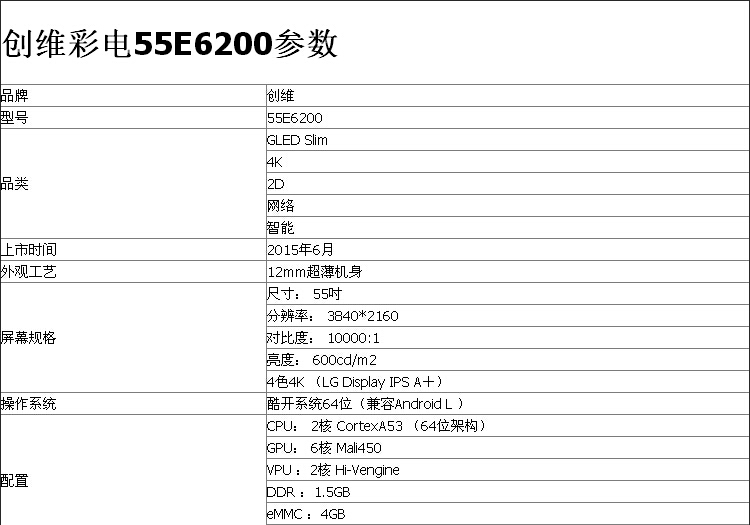 skyworth创维55e6200 4色4k无镉广色域wifi智能ips液晶平板电视