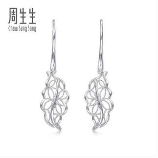 周生生   Pt950铂金LACE蕾丝树叶耳钉  87110E定价