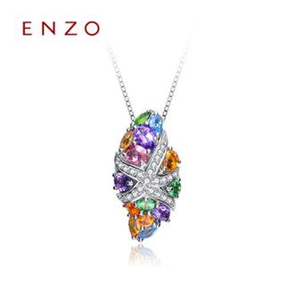 ENZO  18K金纯天然碧玺紫晶黄晶托帕石彩色宝石扭海星吊坠（不含链）
