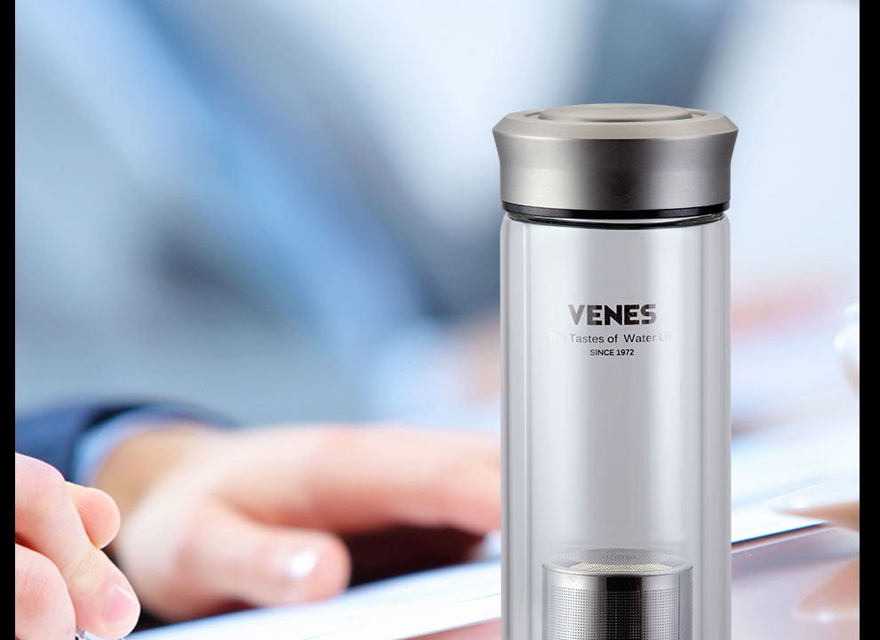 菲驰(venes)智行泡茶师 新创意上下双开口双层高硼硅玻璃杯子 280ml
