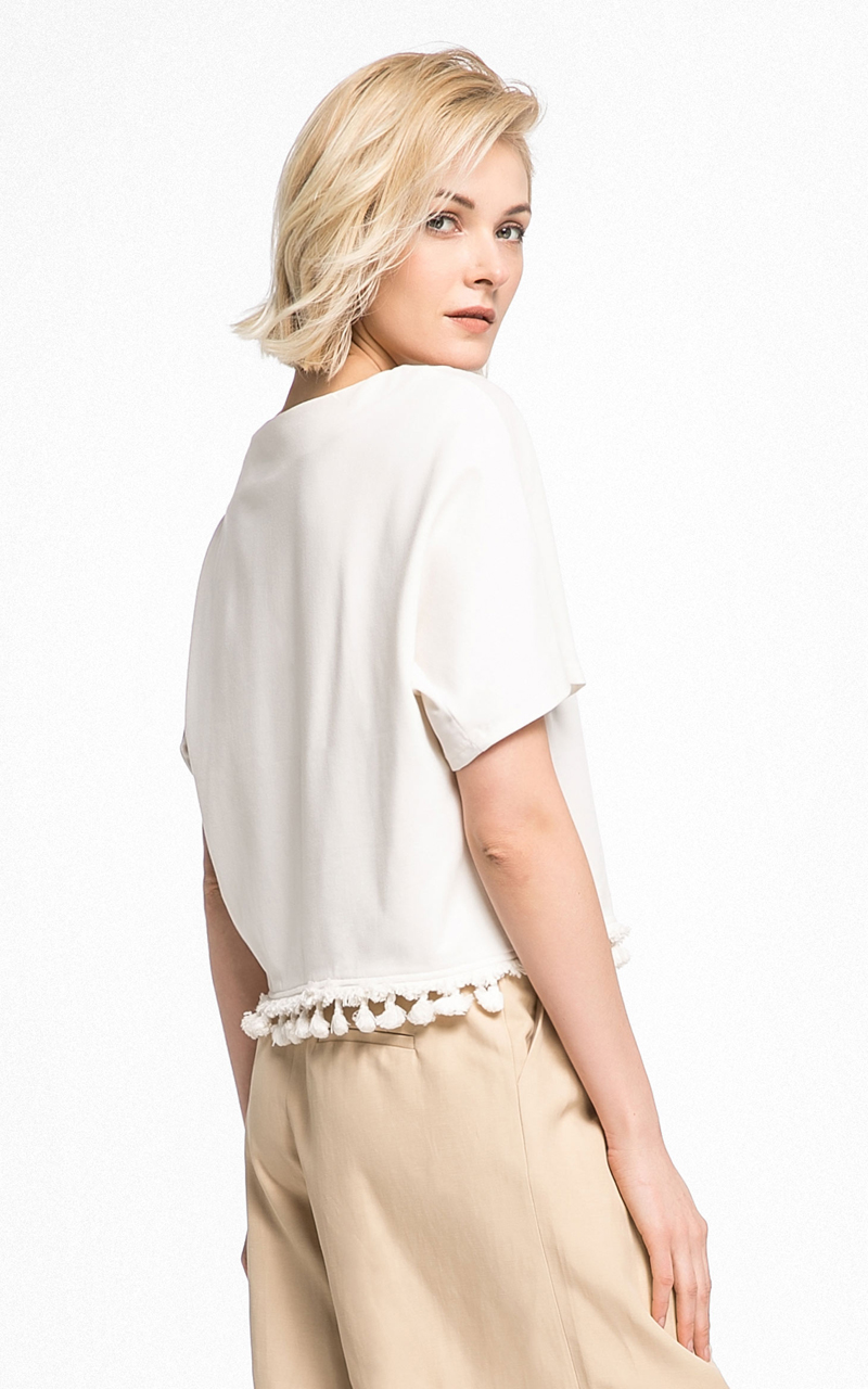 veromoda 优雅落肩短袖流苏底摆t恤316201117020