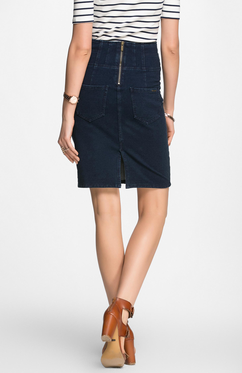 veromoda 高含棉高腰纽扣装饰包臀牛仔半裙 316337004162