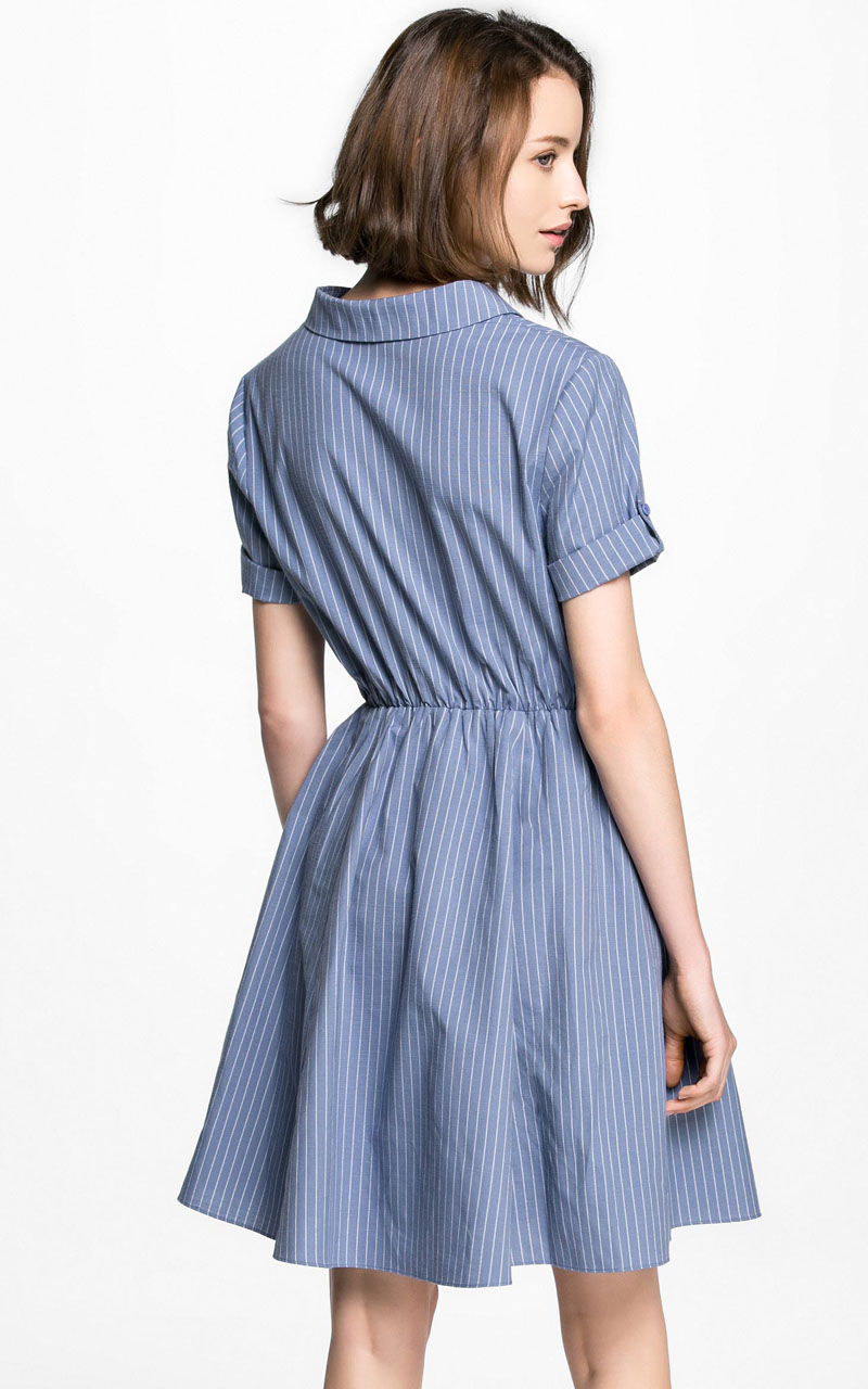 veromoda 条纹假两件短袖a版纯棉连衣裙31637b518036