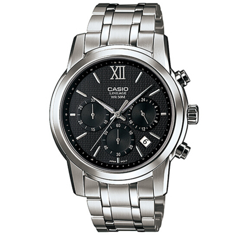 卡西欧(casio) lineage系列lin-500经典三眼指针防水男表 黑面lin