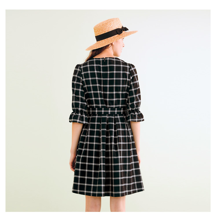 eland19新款黑白格子连衣裙女学院风气质淑女eeow923h1c